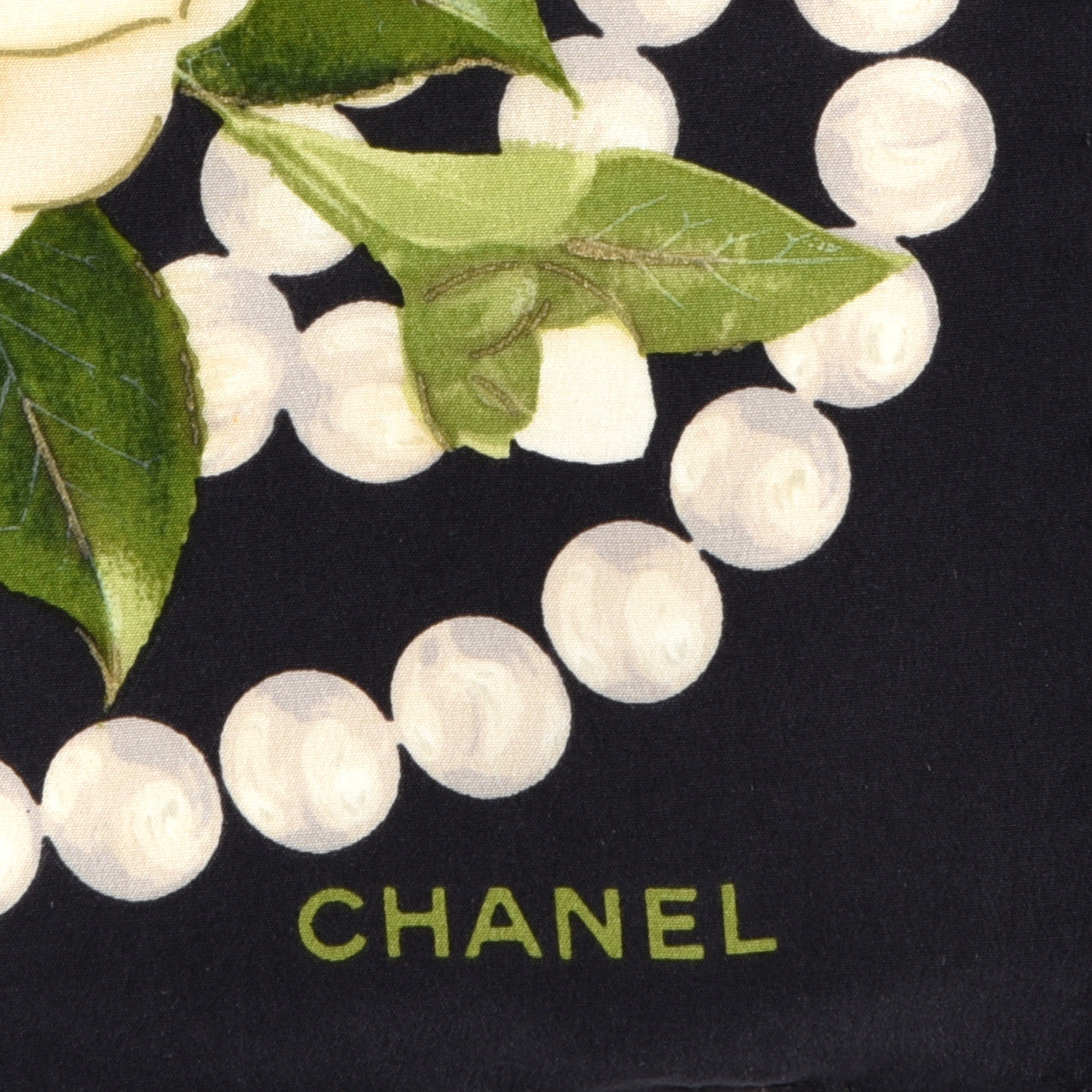 Chanel Silk Camellia Flower Square Scarf Black 2 of 3