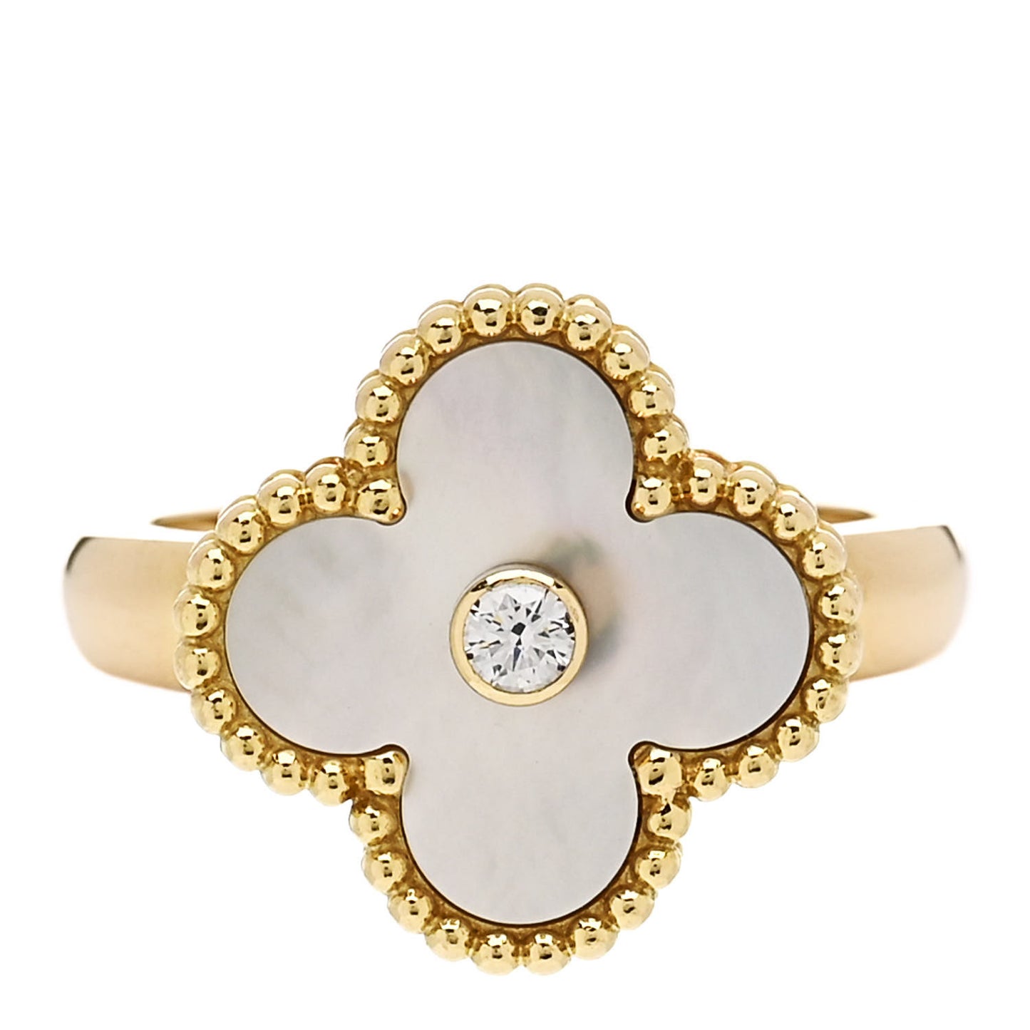 18K Yellow Gold Mother of Pearl Vintage Alhambra Ring 51 5.75