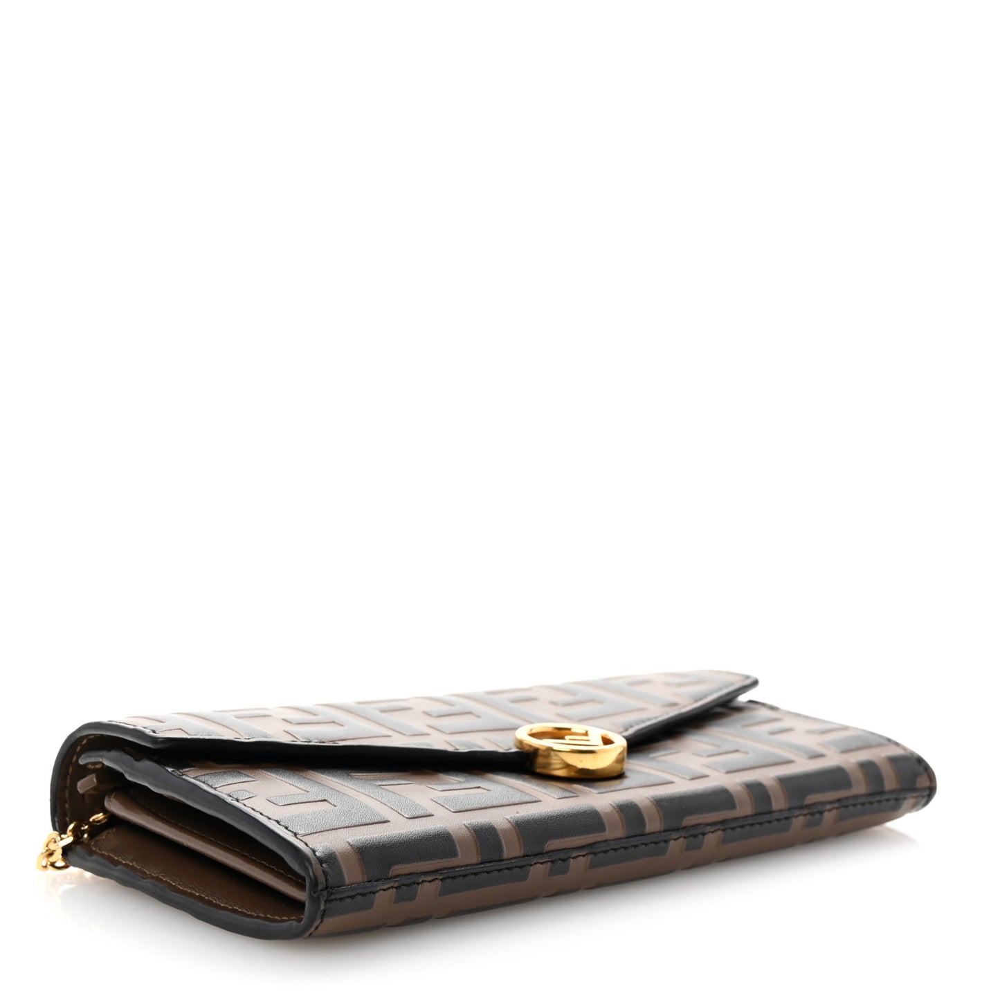 Vitello Soft F is Fendi Bi-Color FF 1974 Embossed Continental Envelope Wallet On Chain Maya Black