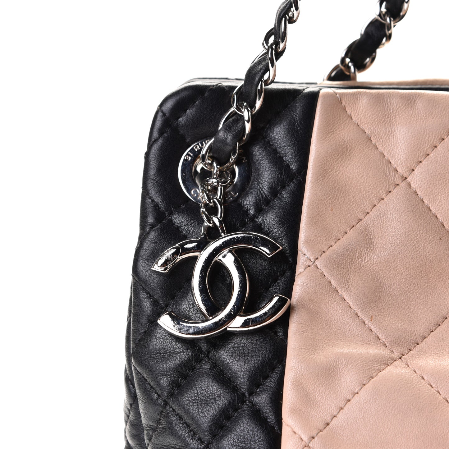 Lambskin Quilted CC Shopping Tote Black Rose Clair