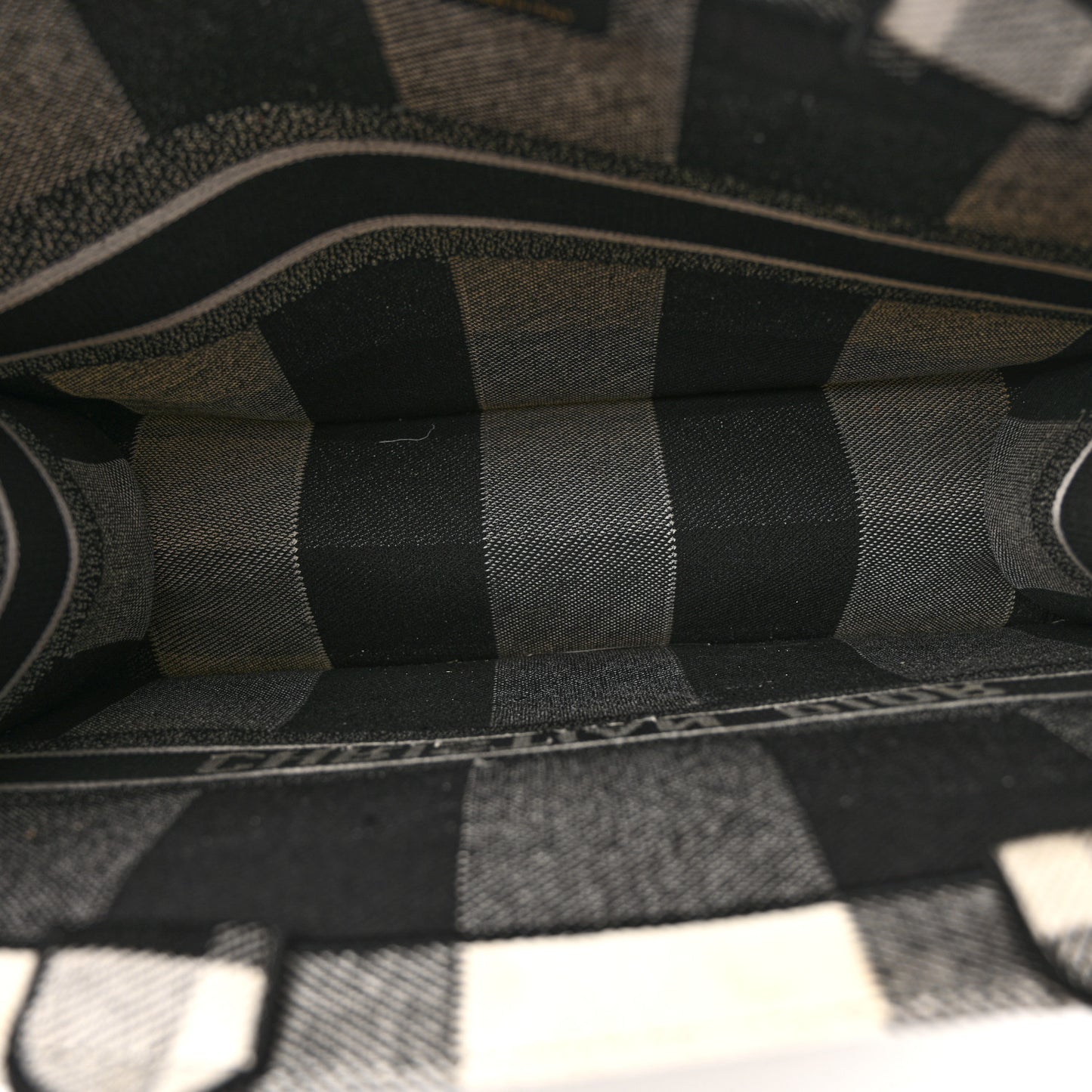 Canvas Embroidered Checkered Book Tote Black White