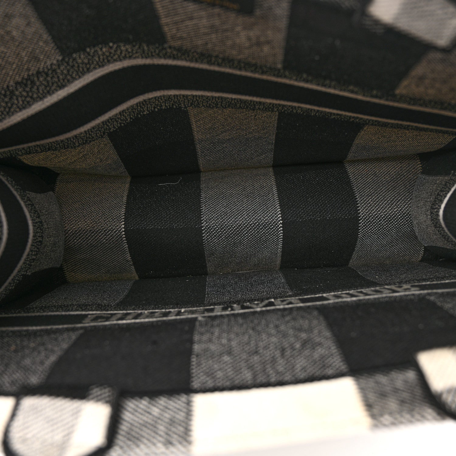 Christian Dior Canvas Embroidered Checkered Book Tote Black White 5 of 13