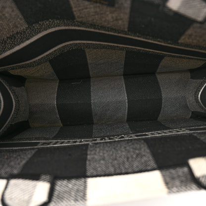 Christian Dior Canvas Embroidered Checkered Book Tote Black White 5 of 13