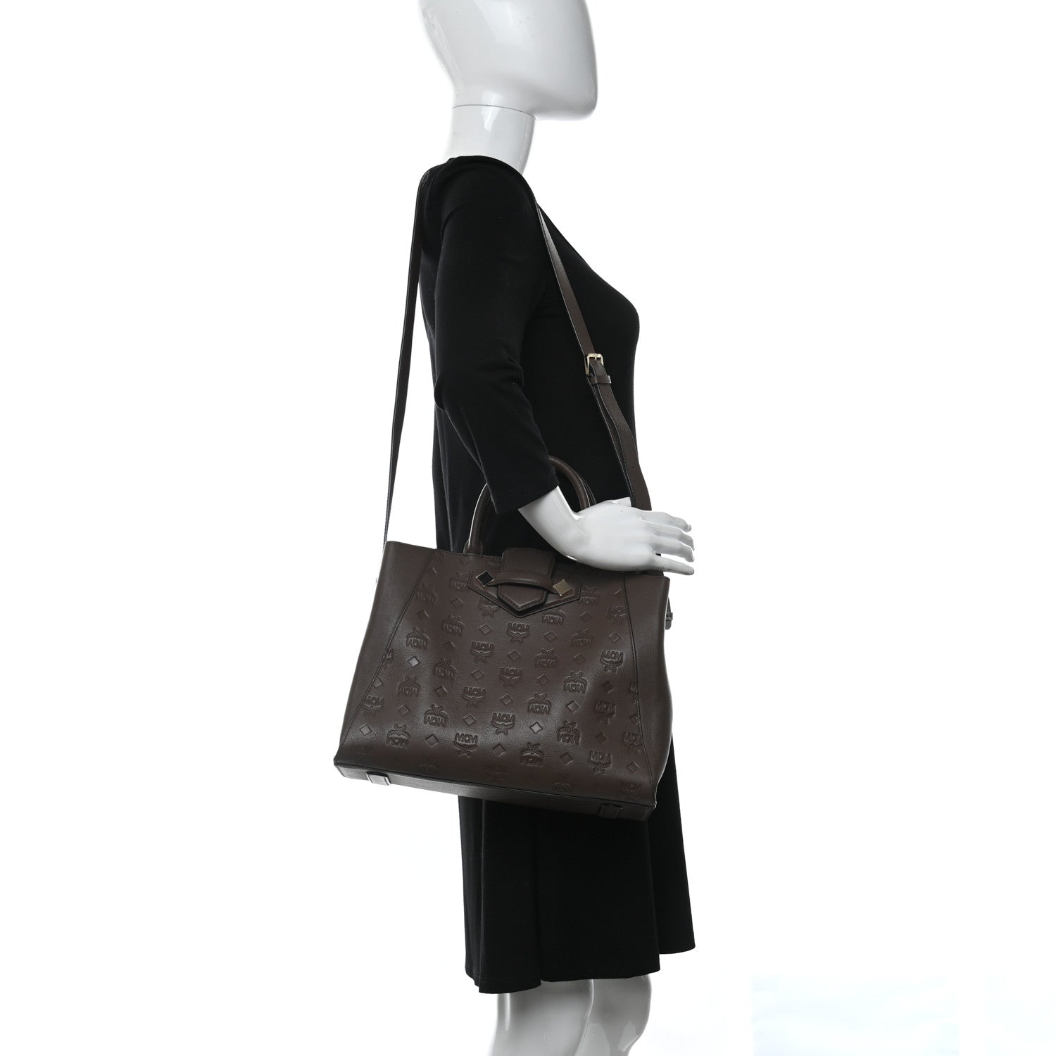 MCM Calfskin Ottomar Monogram Medium Essential Tote Chestnut 2 of 13