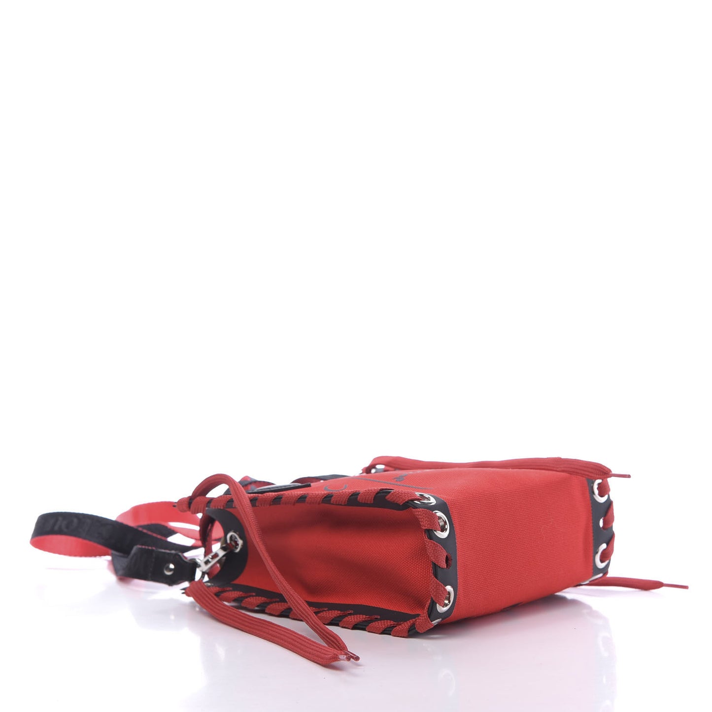 Braided Canvas Mini Cabalace Shopper Tote Red Black