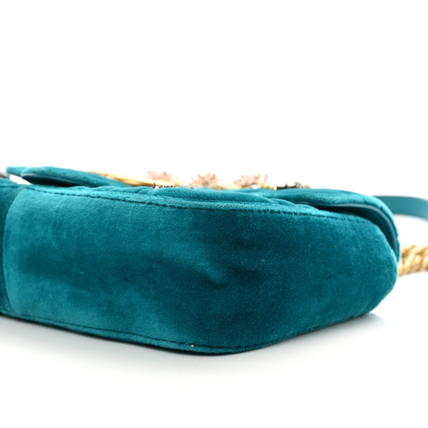 Velvet Matelasse Embroidered Mini GG Marmont Shoulder Bag Pavone Cyan