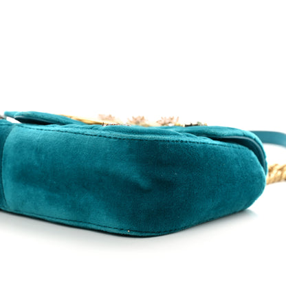 Gucci Velvet Matelasse Embroidered Mini GG Marmont Shoulder Bag Pavone Cyan 10 of 10