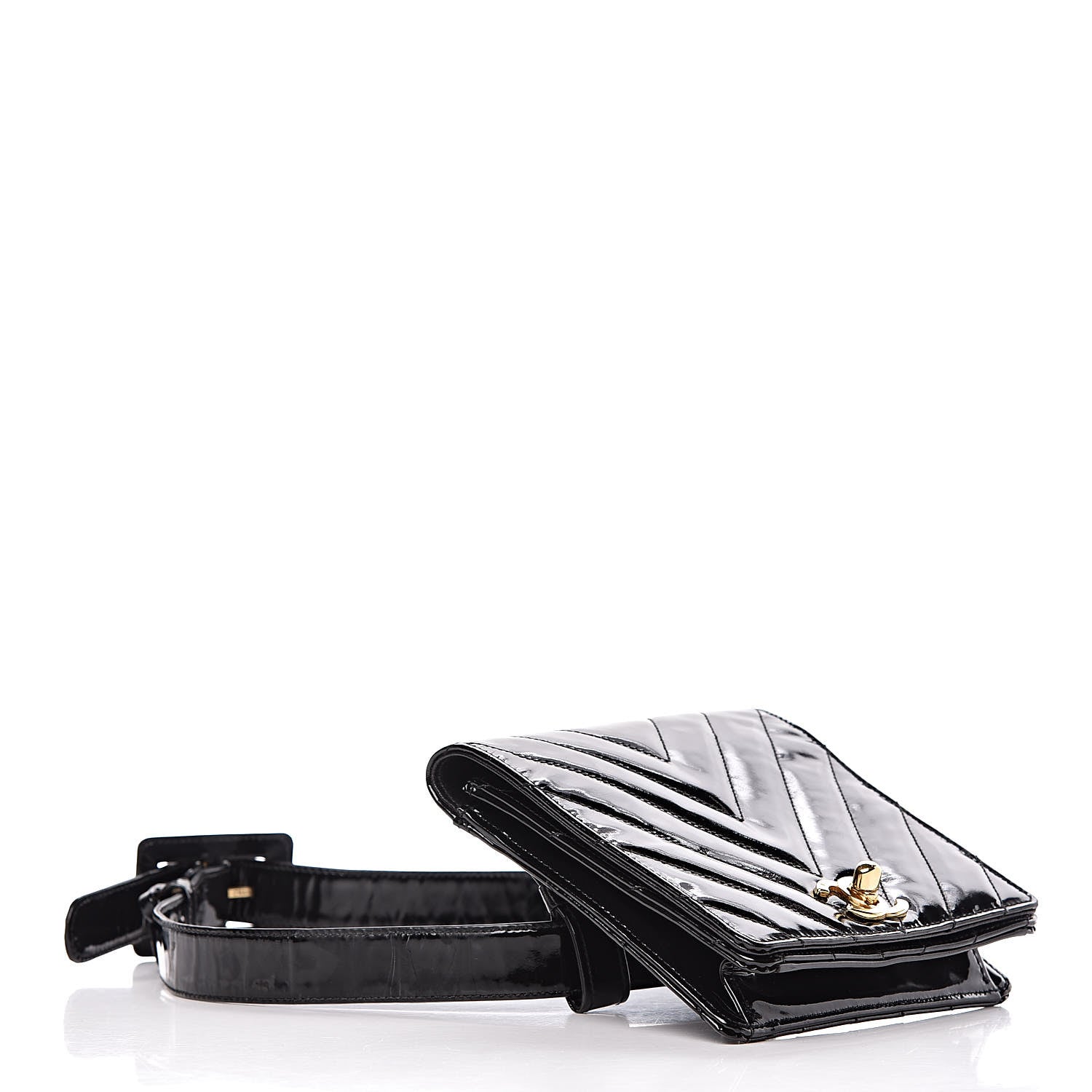 Chanel Patent Chevron Quilted Belt Bag 70 28 Black 4 of 12
