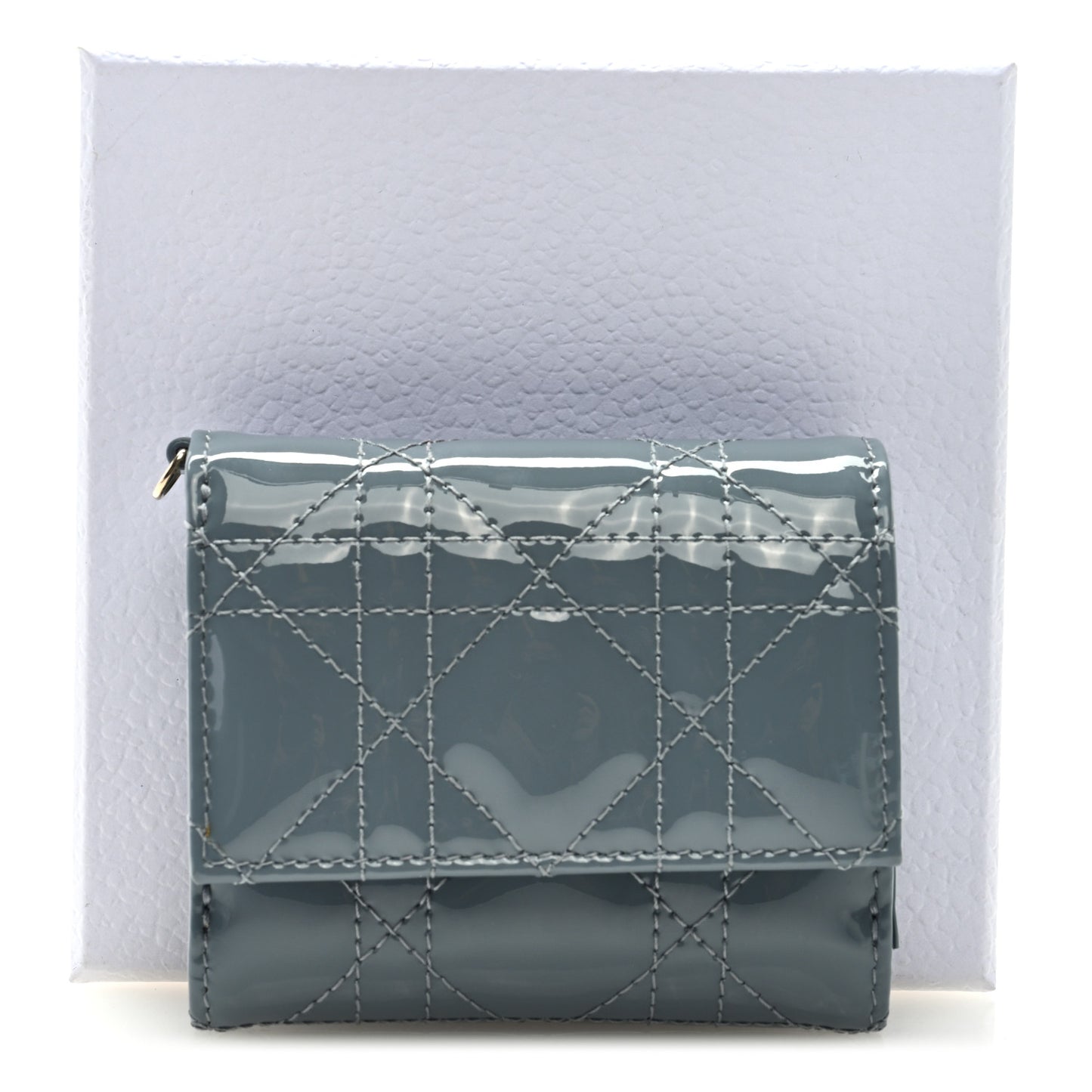Patent Cannage Lady Dior Lotus Wallet Light Blue