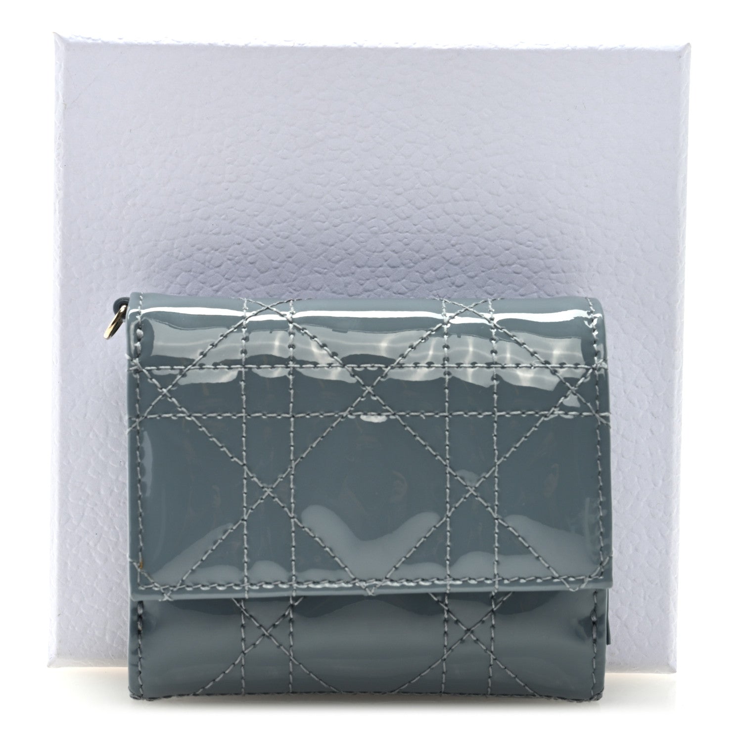 Christian Dior Patent Cannage Lady Dior Lotus Wallet Light Blue 7 of 7