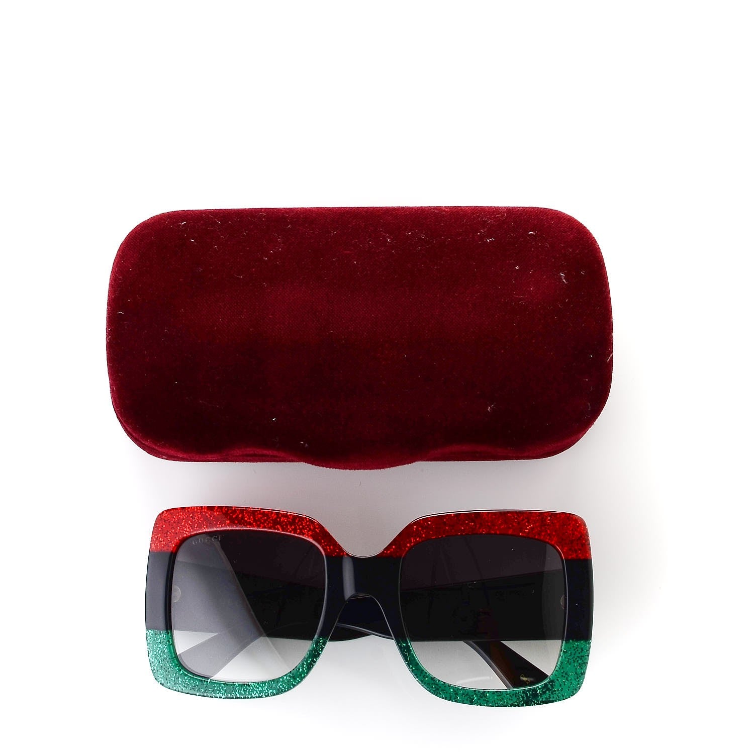 Gucci Square Frame GG0083S Sunglasses Glitter Red Black Green 8 of 8