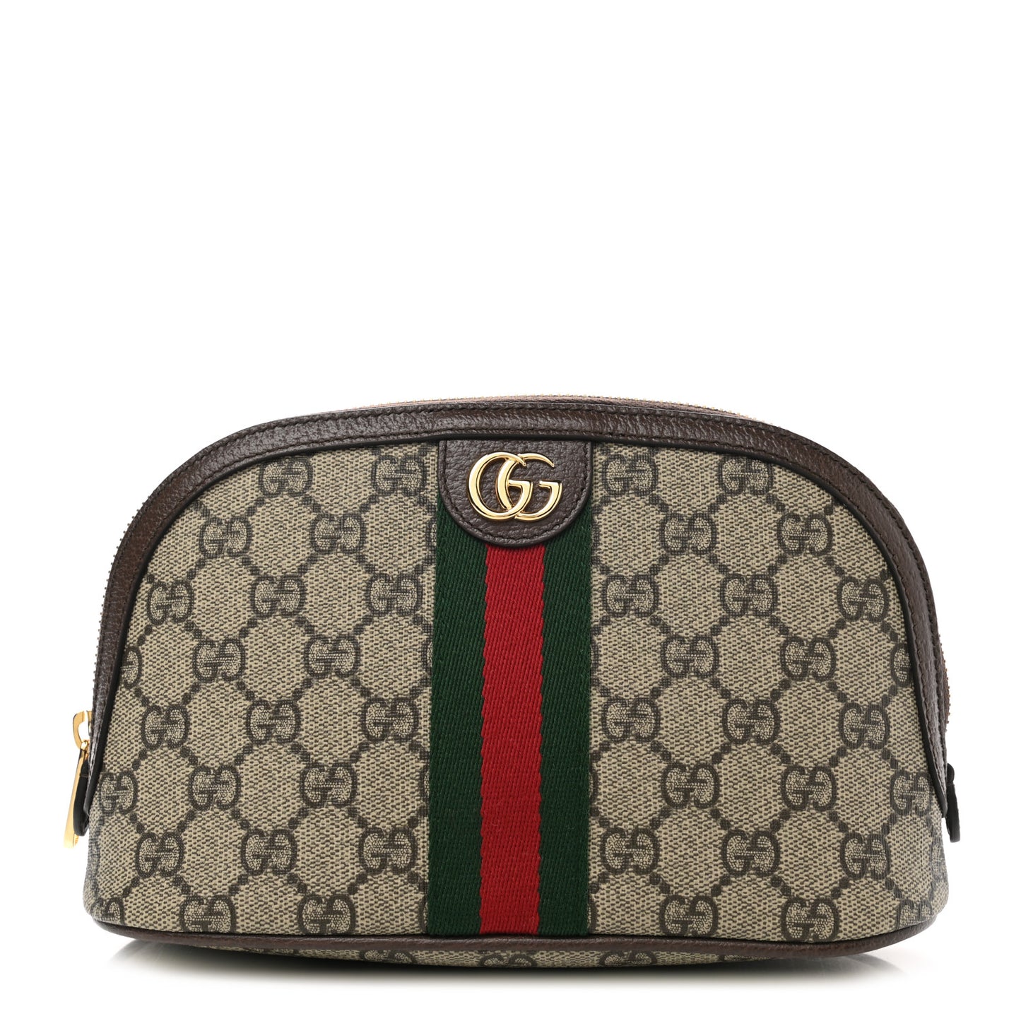 GG Supreme Monogram Textured Calfskin Web Large Ophidia Cosmetic Case Beige Ebony New Acero