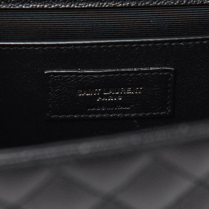Saint Laurent Grain De Poudre Textured Mixed Matelasse Triquilt Medium Monogram Satchel Black 7 of 9