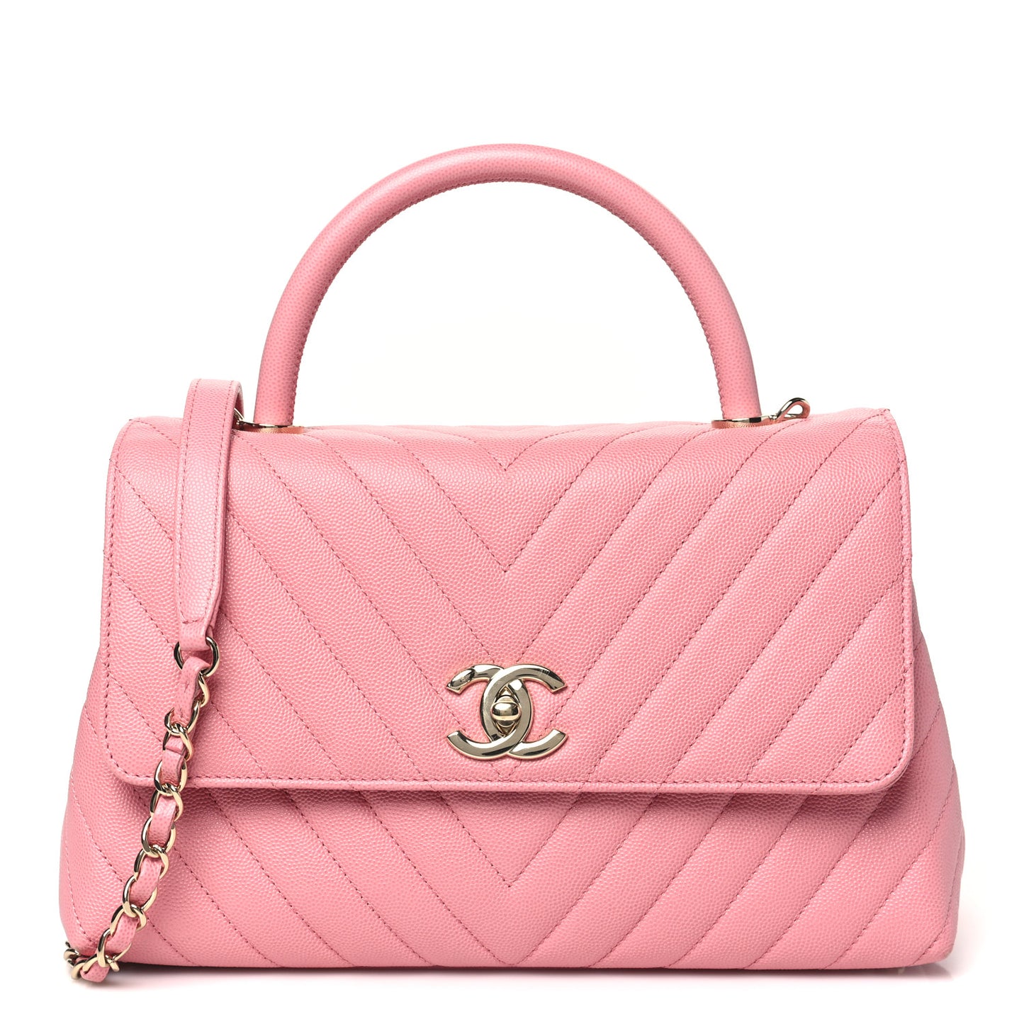 Caviar Chevron Quilted Small Coco Handle Flap Pink