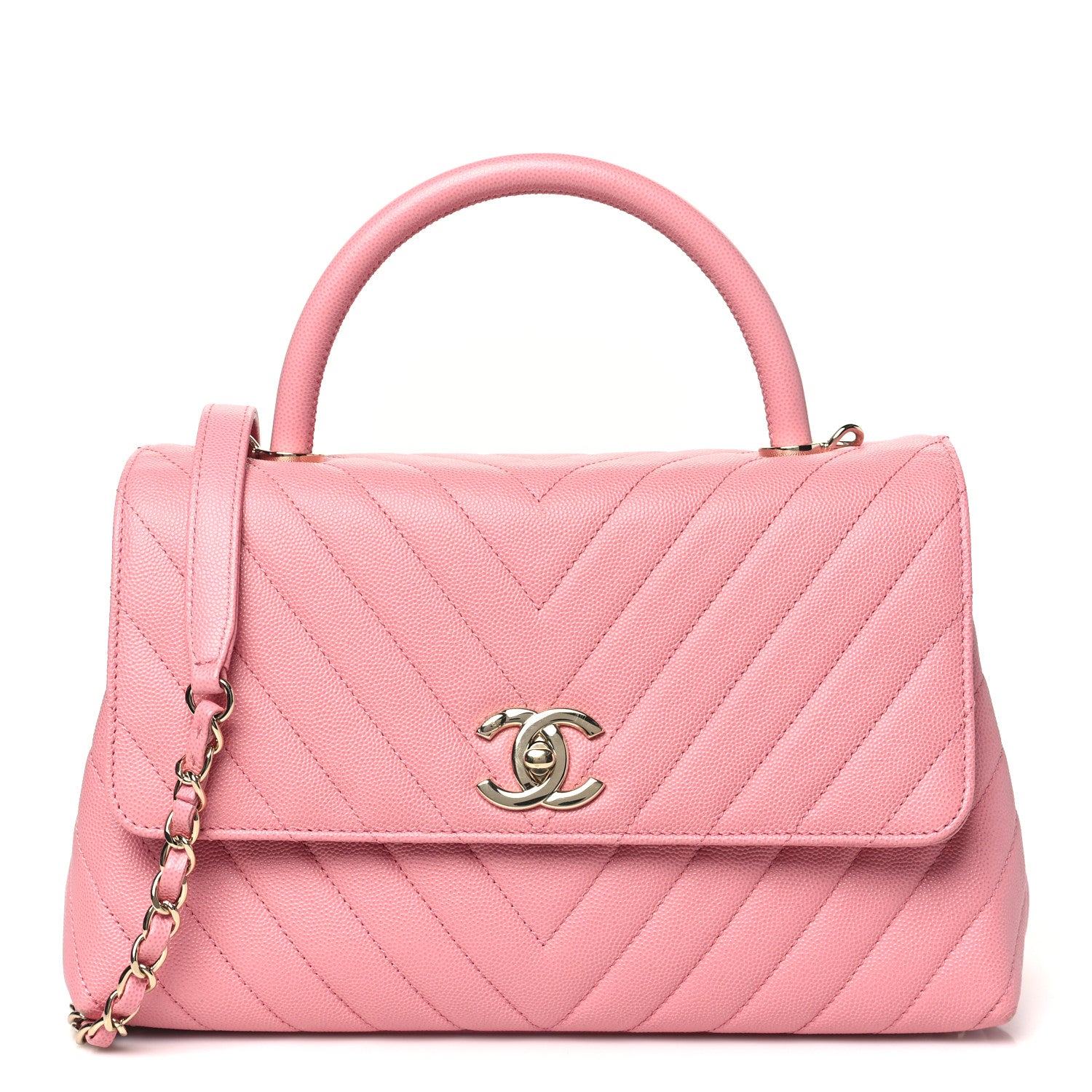 Chanel Caviar Chevron Quilted Small Coco Handle Flap Pink 1 of 10