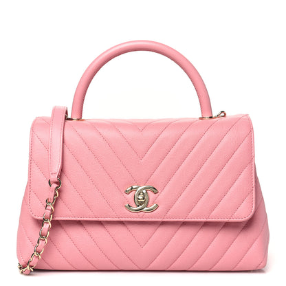 Chanel Caviar Chevron Quilted Small Coco Handle Flap Pink 1 of 10