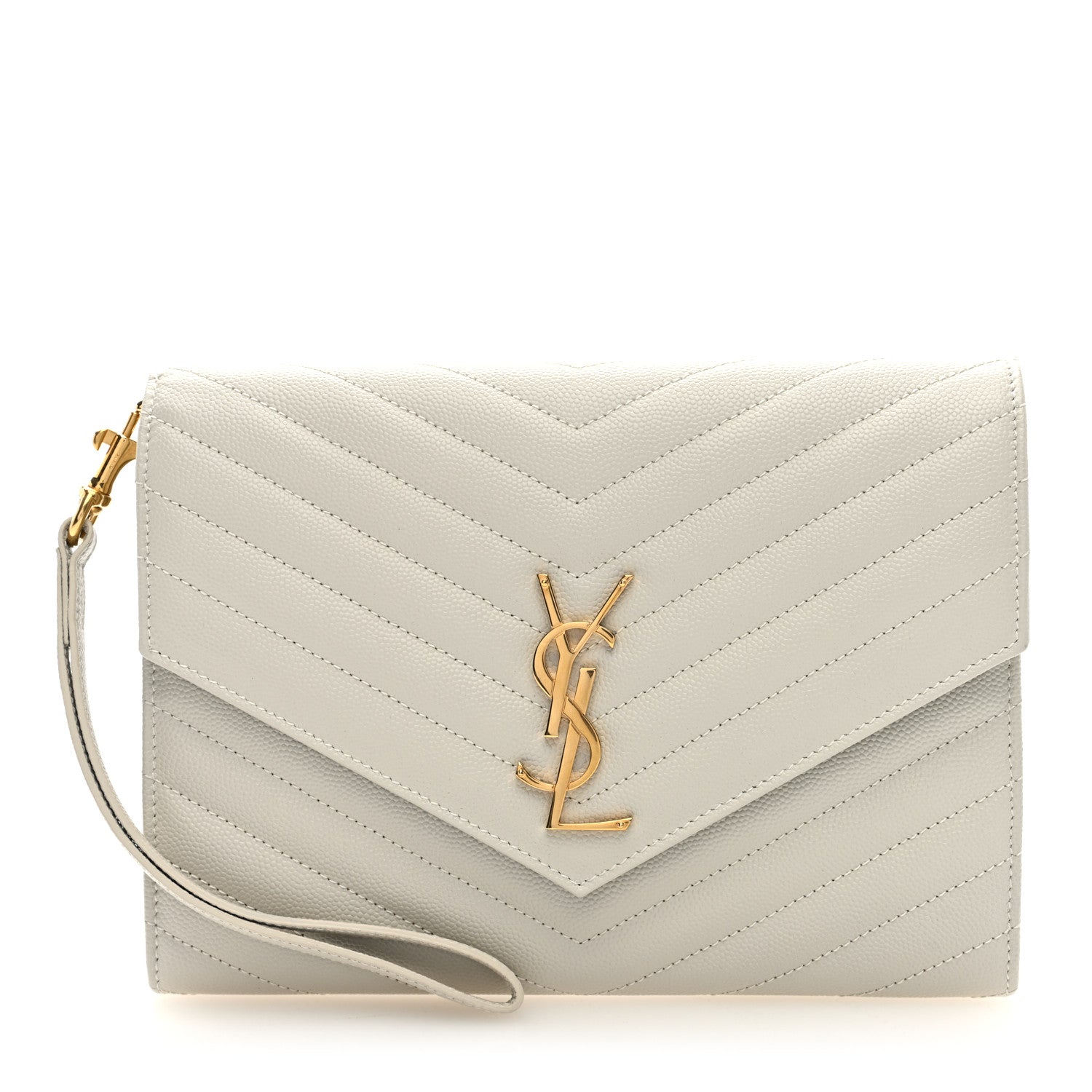 Saint Laurent Grain De Poudre Matelasse Chevron Monogram Envelope Clutch Blanc Vintage 1 of 6