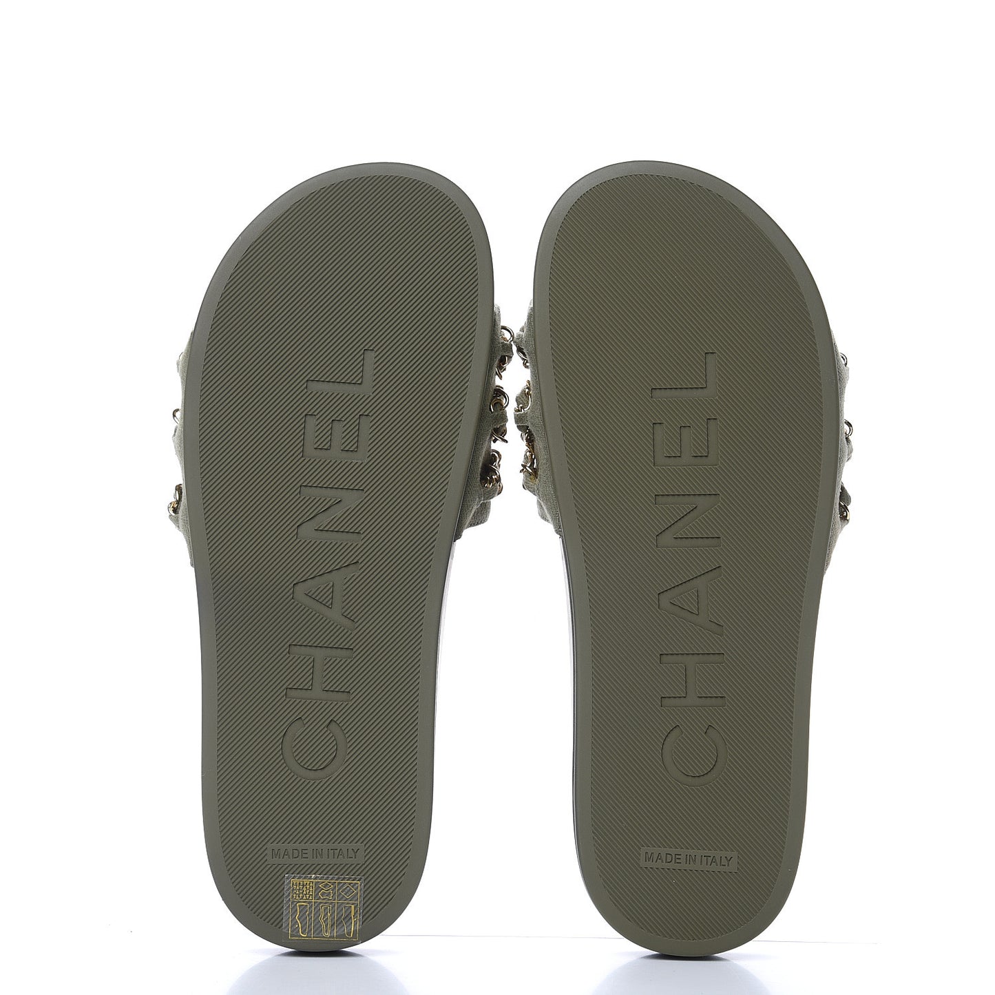 Canvas Chain Flat Sandals 37 Khaki