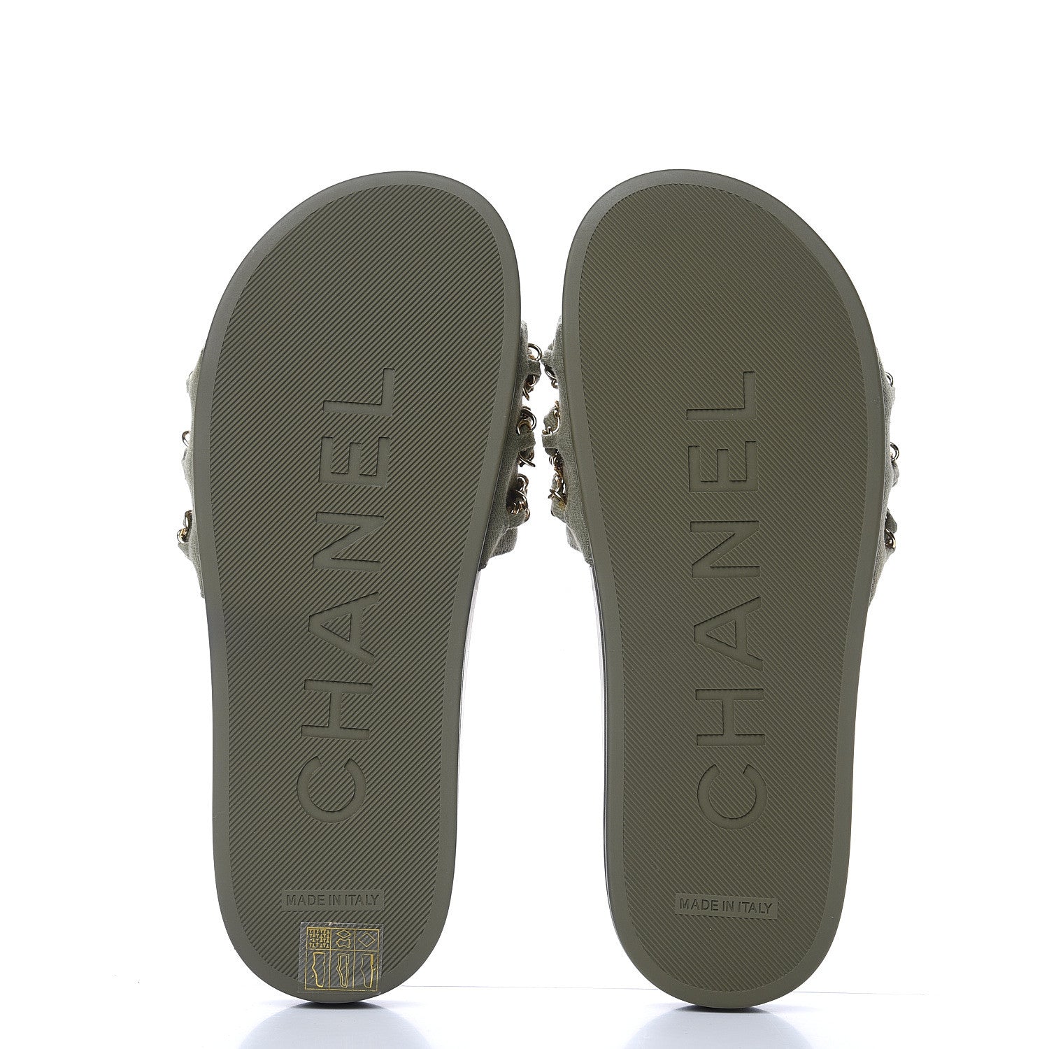 Chanel Canvas Chain Flat Sandals 37 Khaki 6 of 9