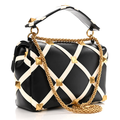 Valentino Garavani Nappa Large Roman Stud Shoulder Bag Black White 3 of 11