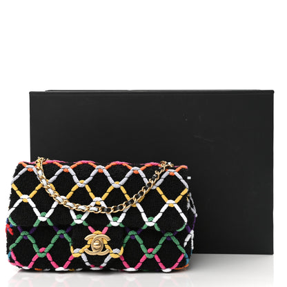 Chanel Tweed Diamond Threaded Mini Rectangular Pearl Crush Flap Black Multicolor 12 of 12