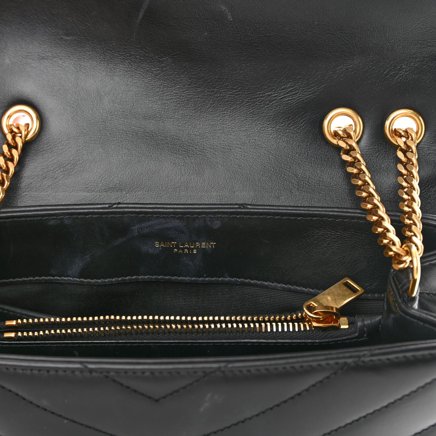 Calfskin Y Quilted Monogram Small Loulou Chain Satchel Black