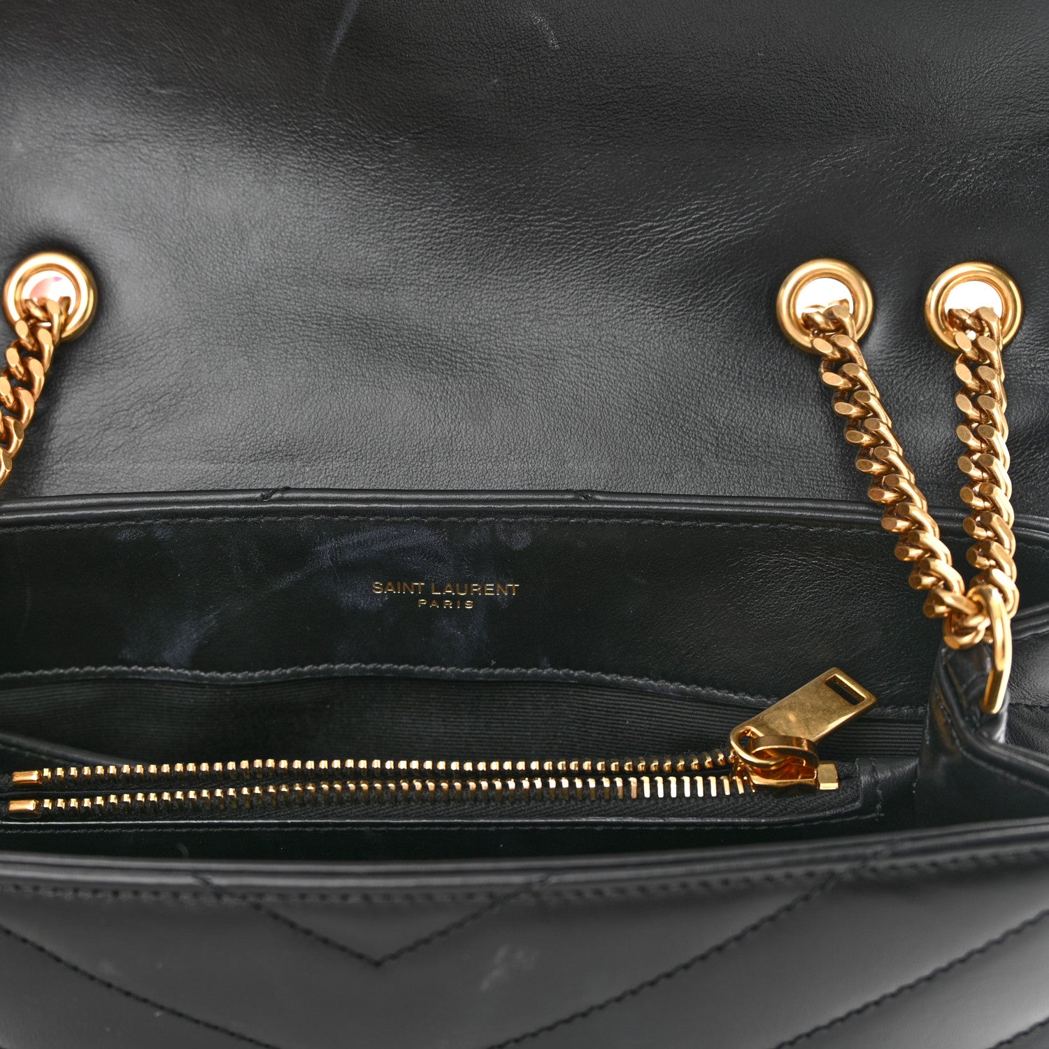 Saint Laurent Calfskin Y Quilted Monogram Small Loulou Chain Satchel Black 11 of 13