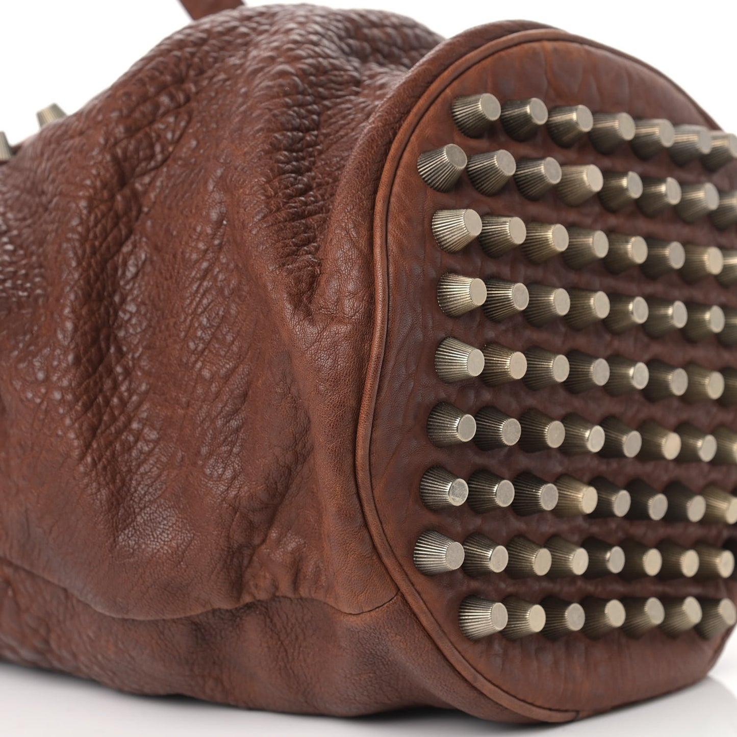Pebbled Lambskin Diego Bucket Bag Brown Brass Hardware