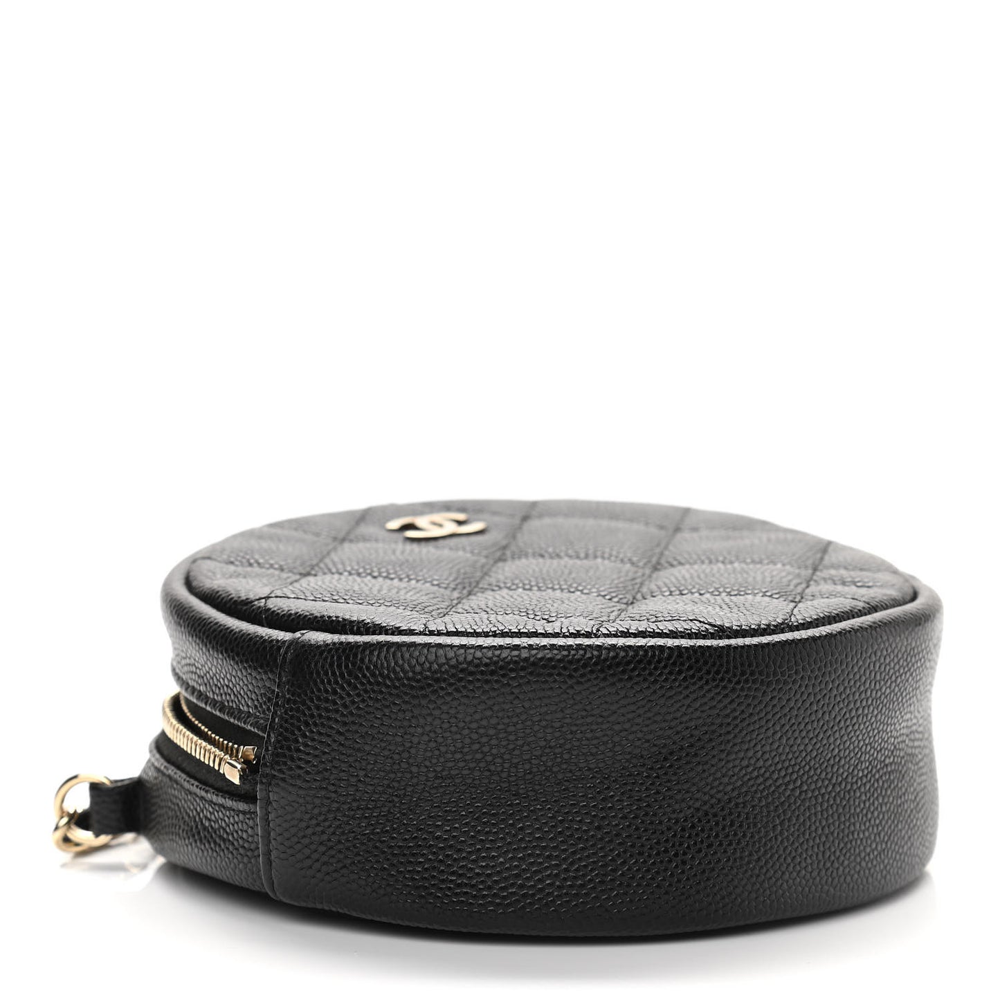 Caviar Quilted Round Clutch With Chain Black