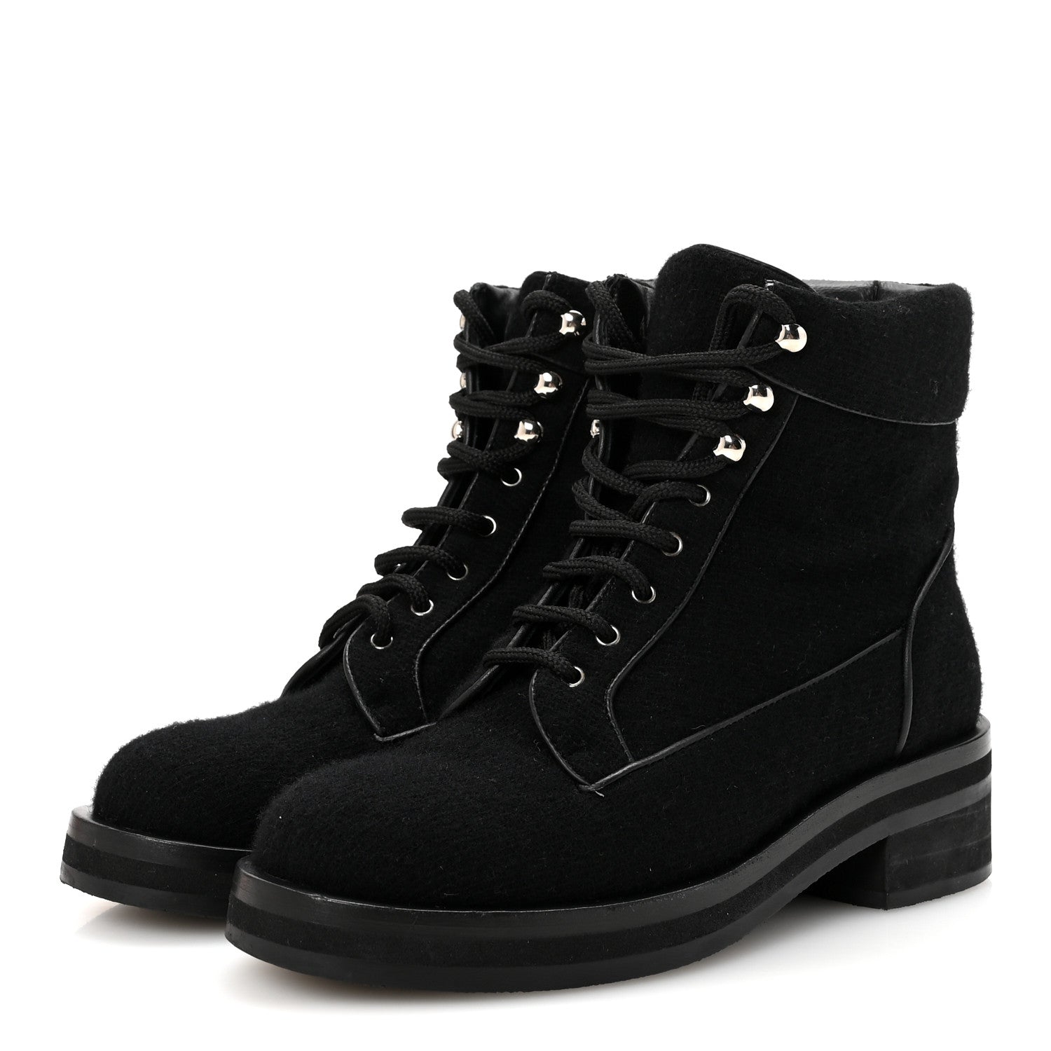 Chanel Tweed Lace Up Short Boots 37 Black 7 of 20