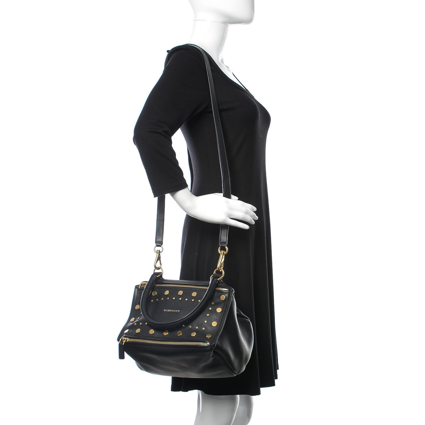 Calfskin Studded Small Pandora Black