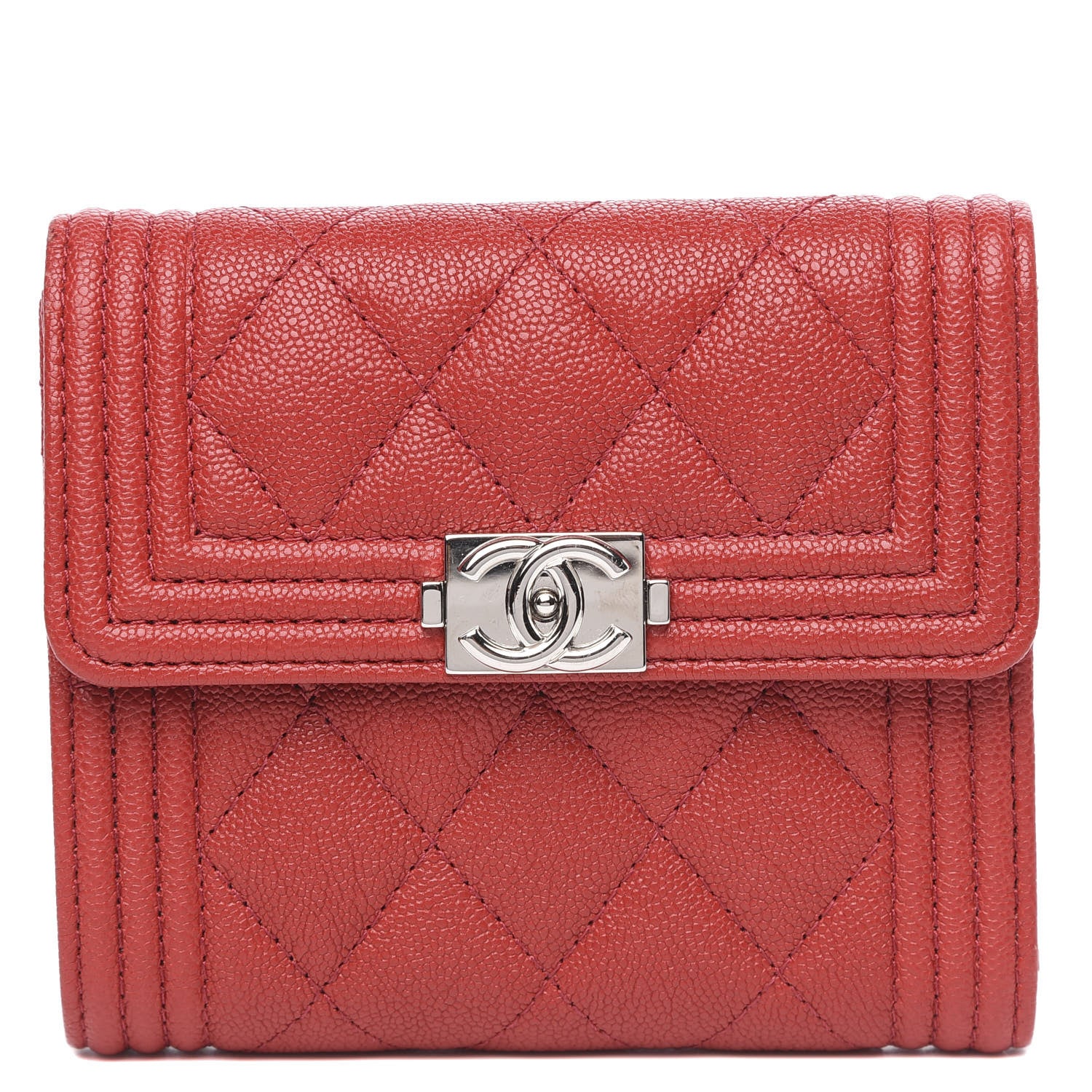 Chanel Caviar Quilted Compact Boy Wallet Red 1 of 7