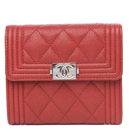 Chanel Caviar Quilted Compact Boy Wallet Red 1 of 7