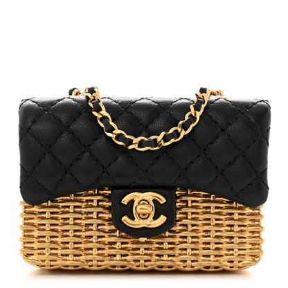 Chanel Woven Metal Lambskin Quilted Micro Flap Black Gold 1 of 9