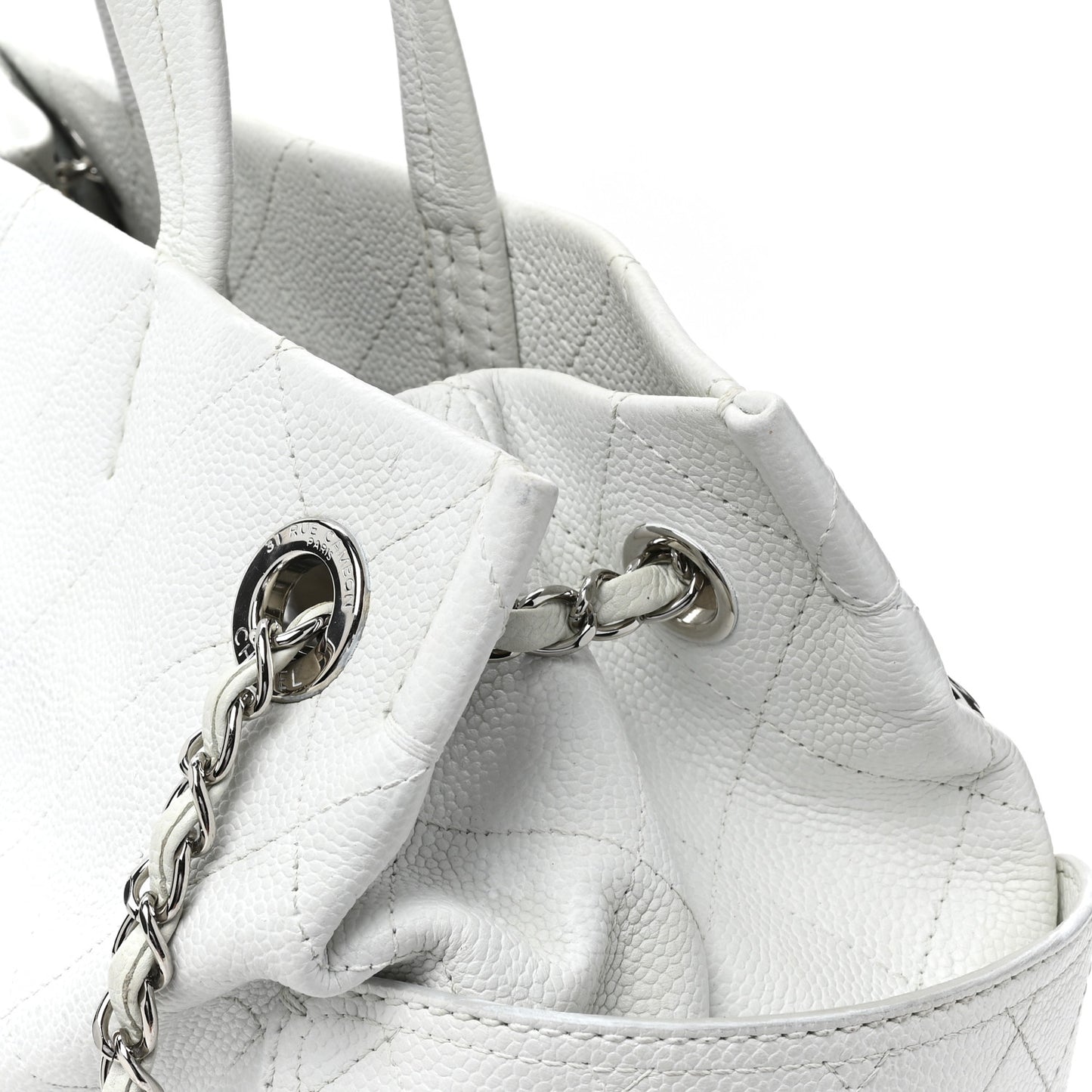 Grained Calfskin CC Pocket Tote White