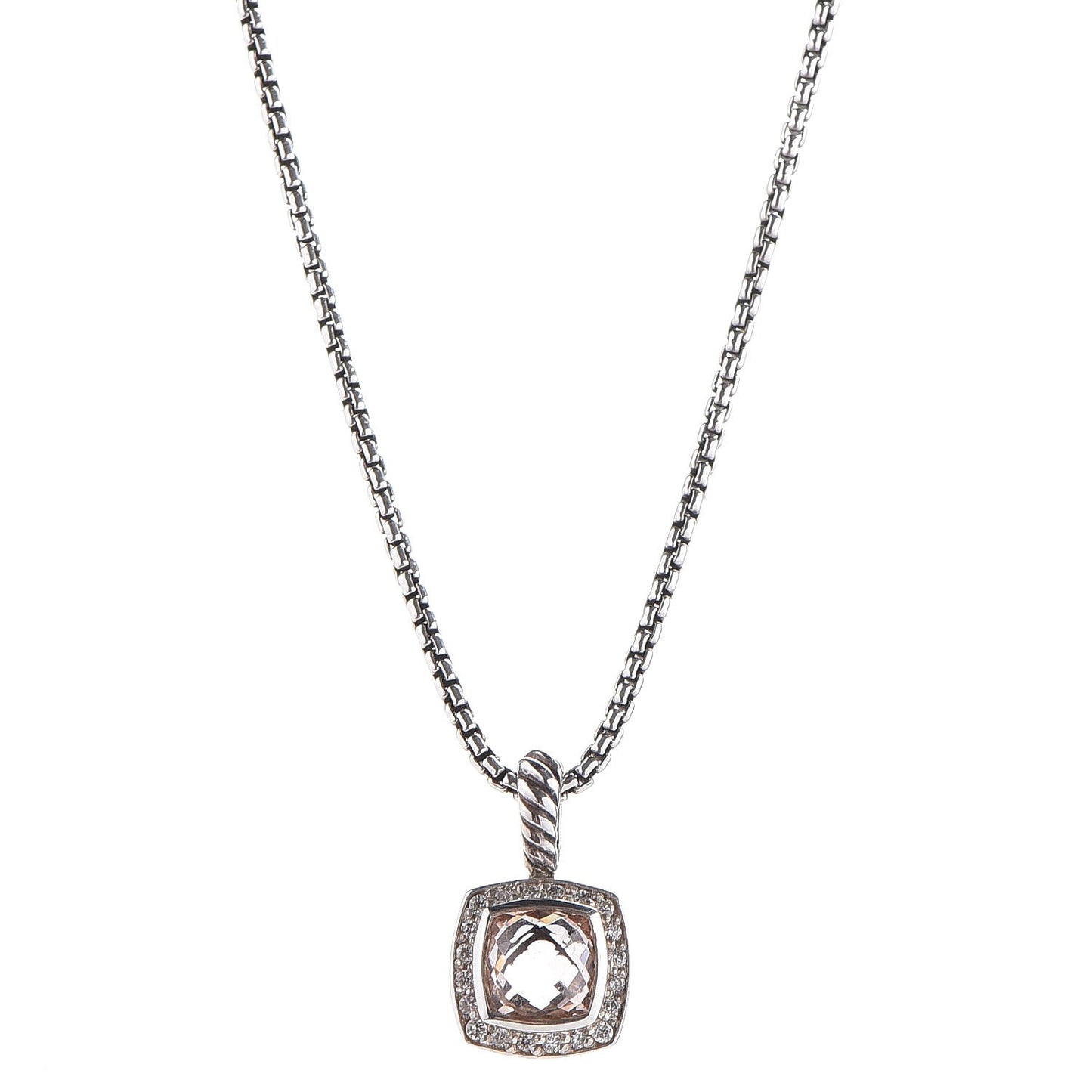 Sterling Silver Diamond Morganite 7mm Petite Albion Pendant Necklace
