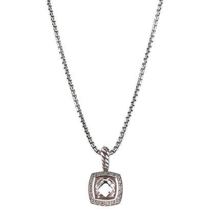 David Yurman Sterling Silver Diamond Morganite 7mm Petite Albion Pendant Necklace 1 of 7