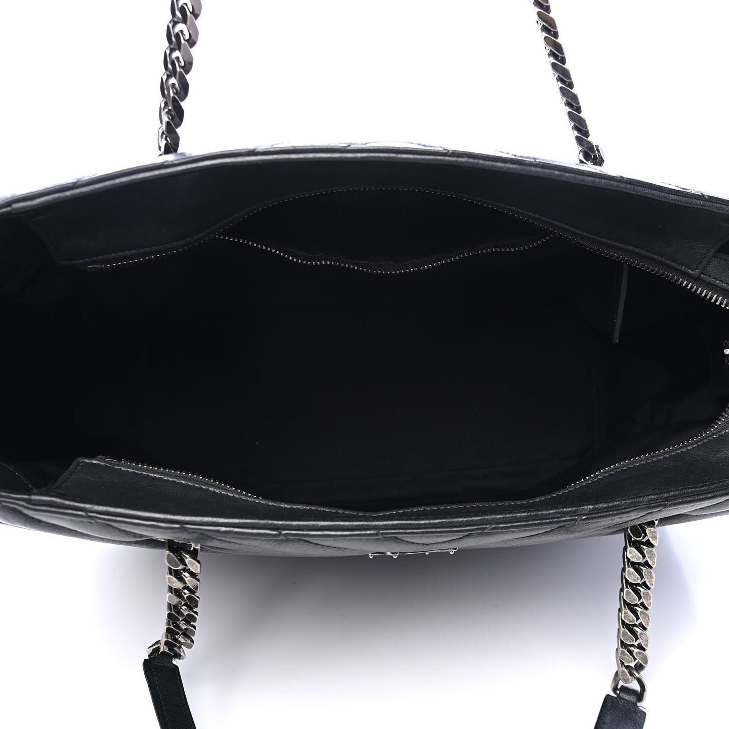 Sheepskin Matelasse Chevron Large Monogram Shopping Bag Black