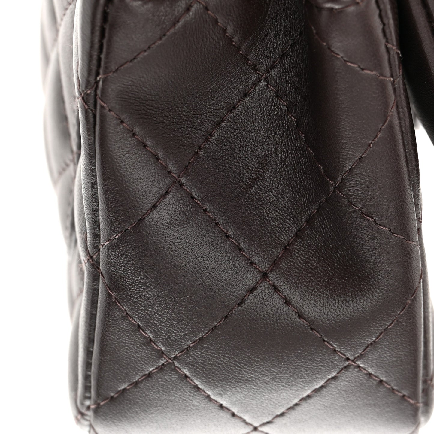Lambskin Quilted Mini Rectangular Flap Dark Brown