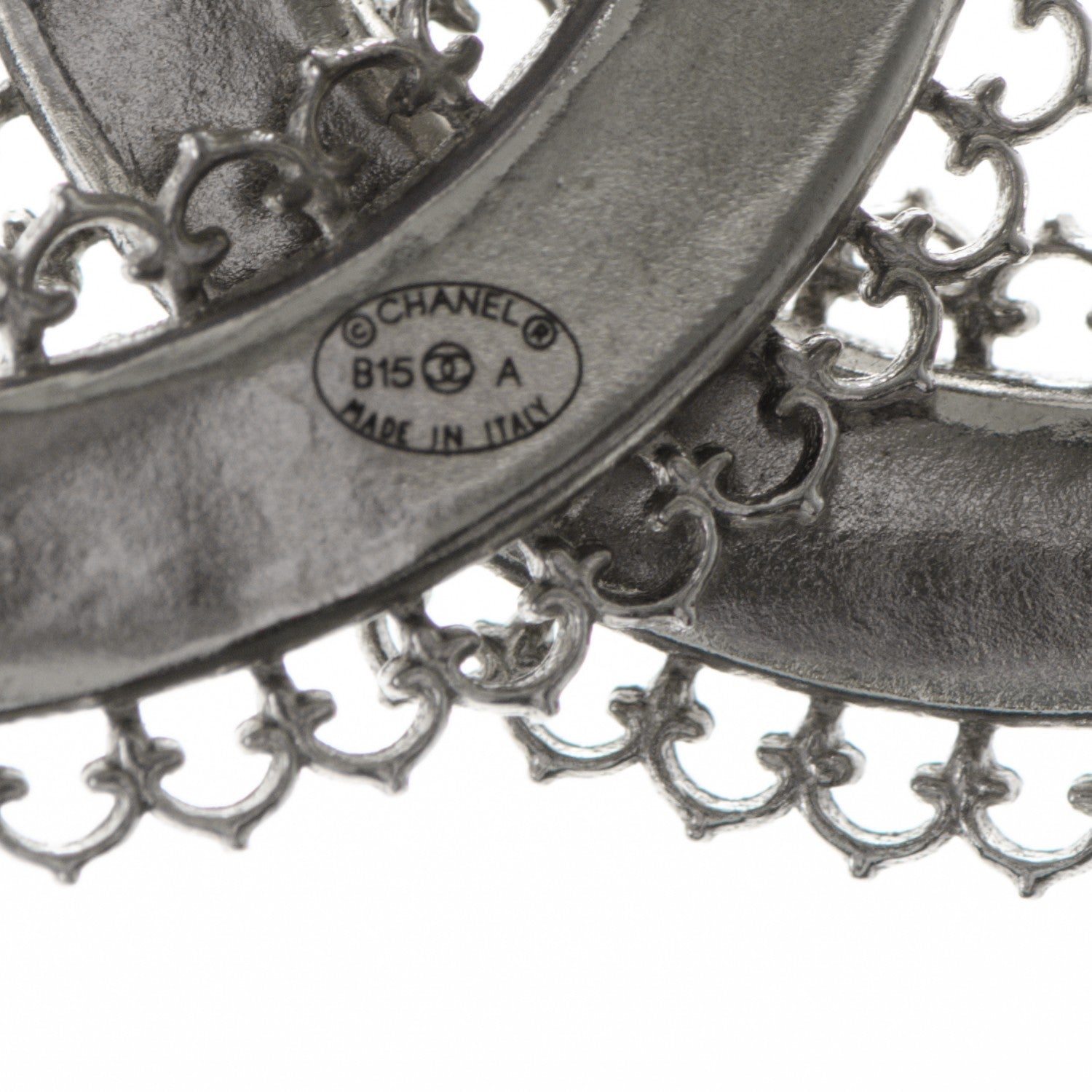 Chanel Large Scalloped CC Brooch Silver 4 of 4