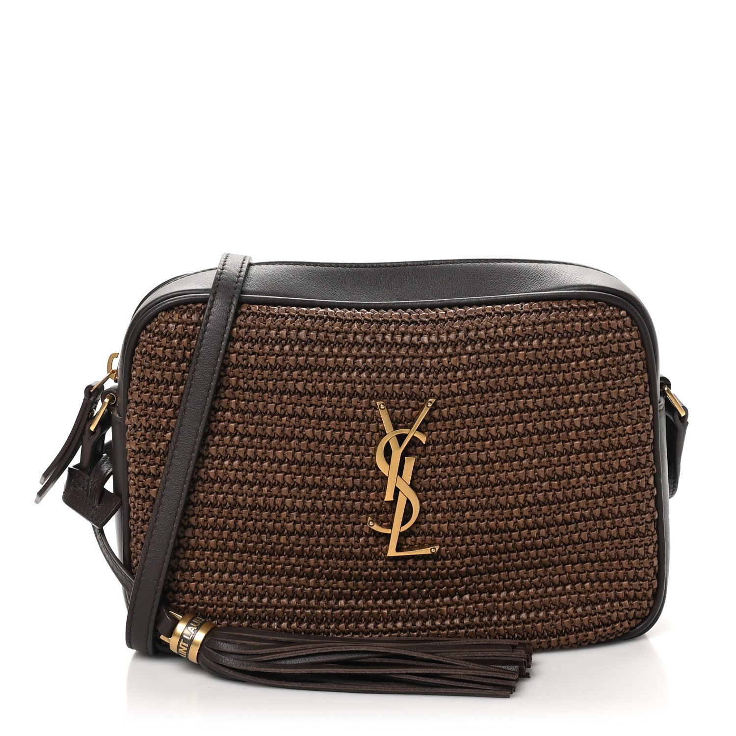 Saint Laurent Raffia Canvas Monogram Lou Camera Bag Dark Chocolate 1 of 10