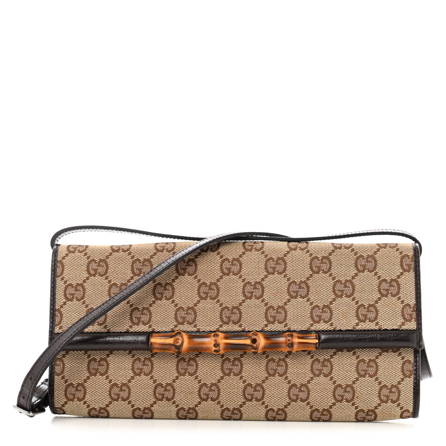 Gucci Monogram Bamboo Bar Clutch Dark Brown 1 of 12