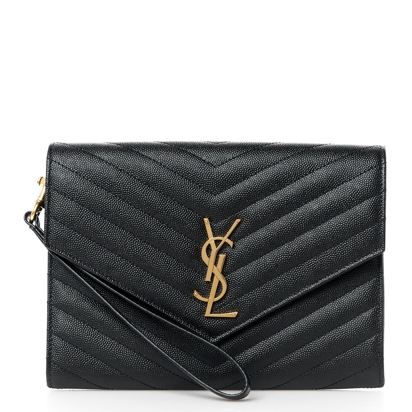 Grain De Poudre Matelasse Chevron Monogram Envelope Clutch Black