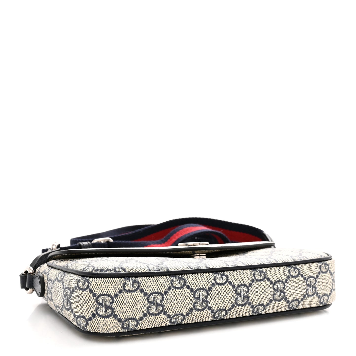 GG Supreme Monogram Textured Dollar Calfskin Web Mini Ophidia Envelope Shoulder Bag Beige Blue