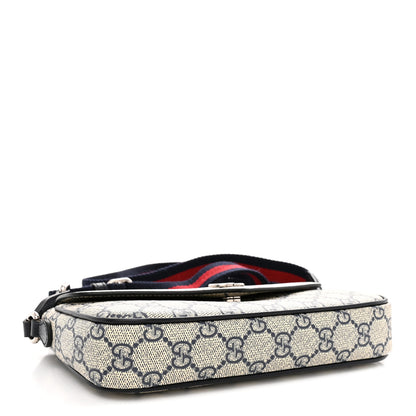 Gucci GG Supreme Monogram Textured Dollar Calfskin Web Mini Ophidia Envelope Shoulder Bag Beige Blue 4 of 12