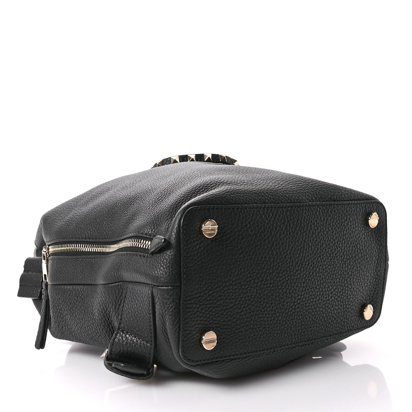 Pebbled Calfskin Rockstud Drawstring Backpack Black