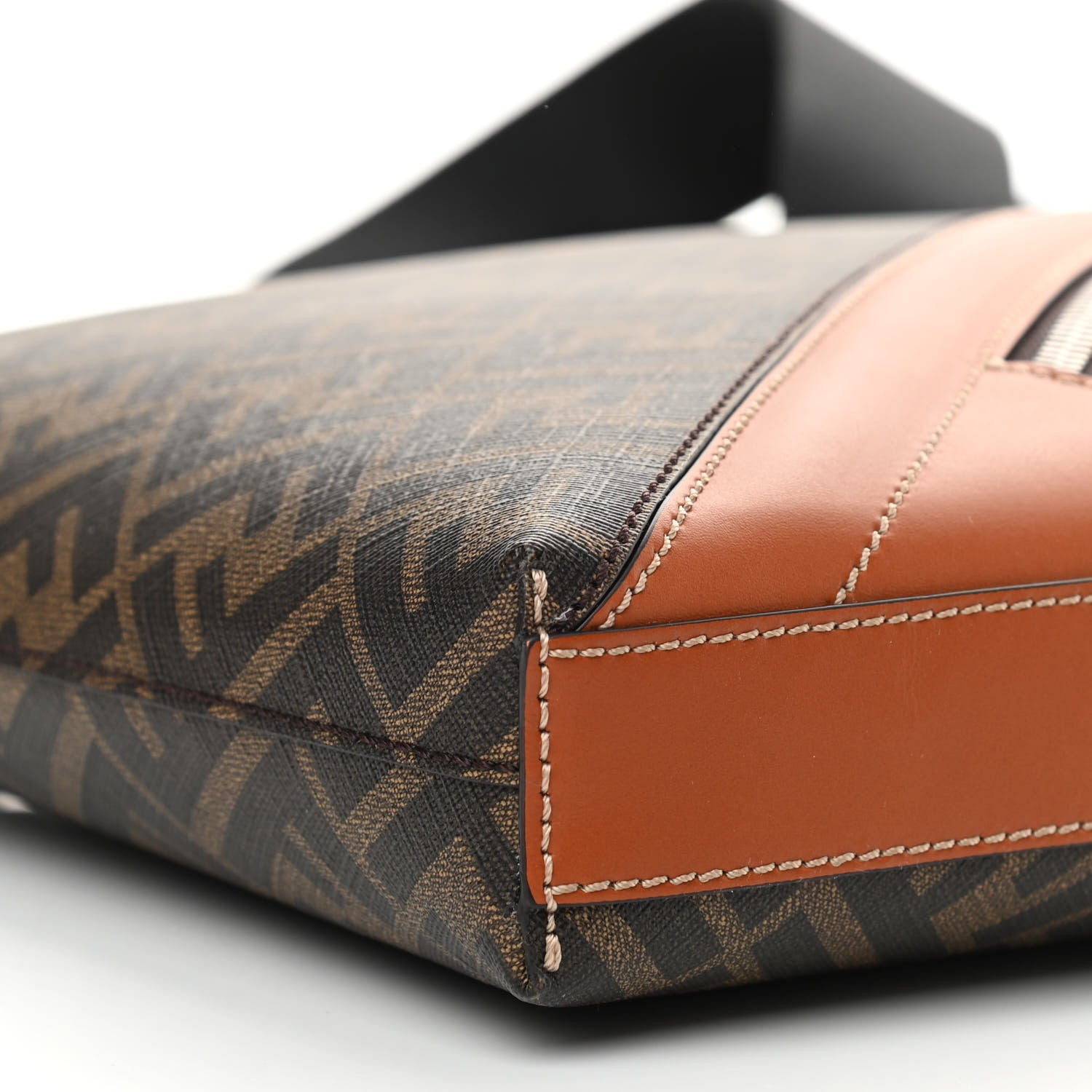 Fendi Glazed Fabric Vitello King FF 1974 Diagonal Medium East West Messenger Tobacco Moro Cuoio 9 of 10