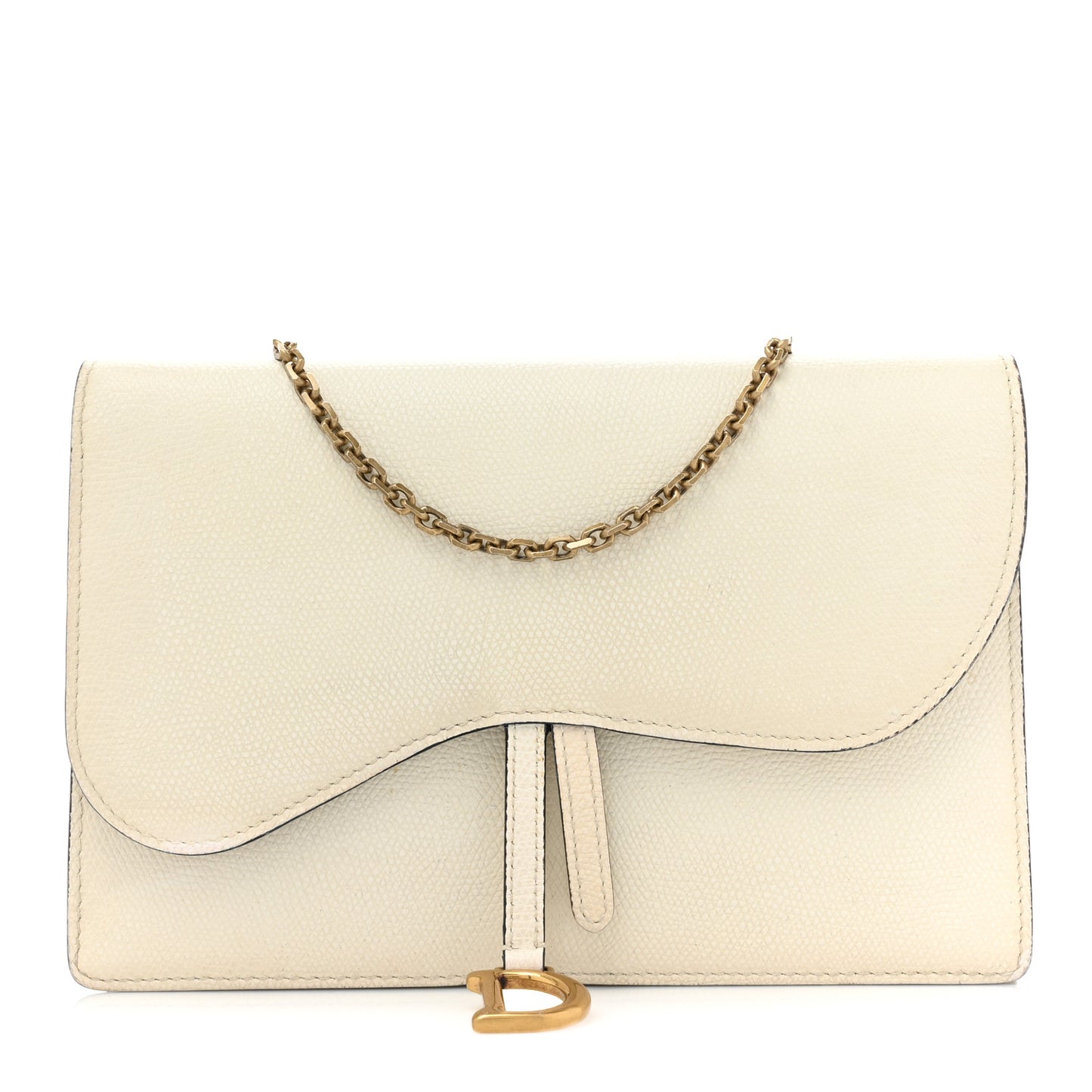 Grained Calfskin Saddle Chain Pouch Off White