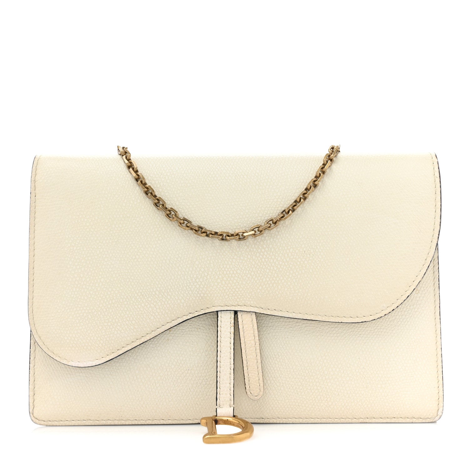 Christian Dior Grained Calfskin Saddle Chain Pouch Off White 1 of 22
