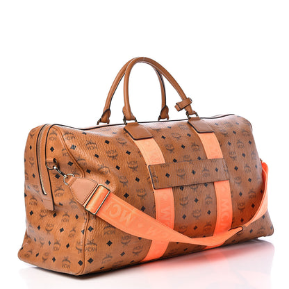 MCM Visetos Large Traveler Weekender Bag Cognac Neon Orange 3 of 20